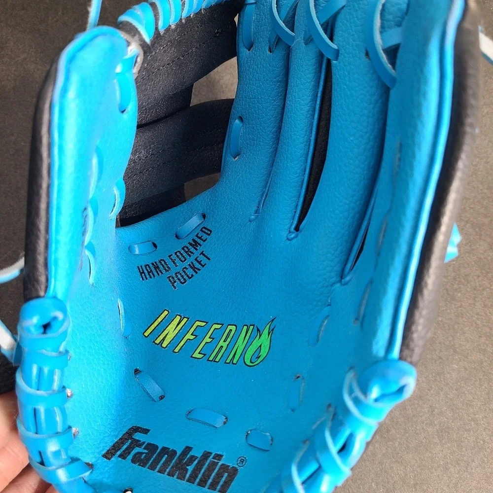 Franklin Sports Inferno Youth Baseball Glove Black/Blue Ready to Play EUC